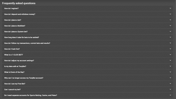 TonyBet FAQ
