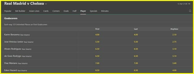 bet365 Last Goalscorer Screenshot