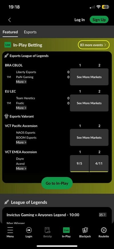 Parimatch LoL Mobile Betting Screenshot