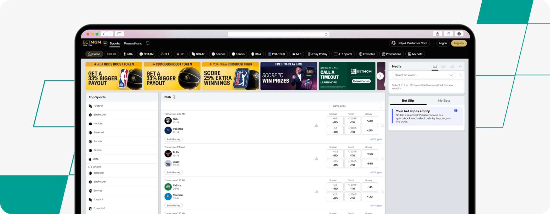 betmgm sports homepage screenshot