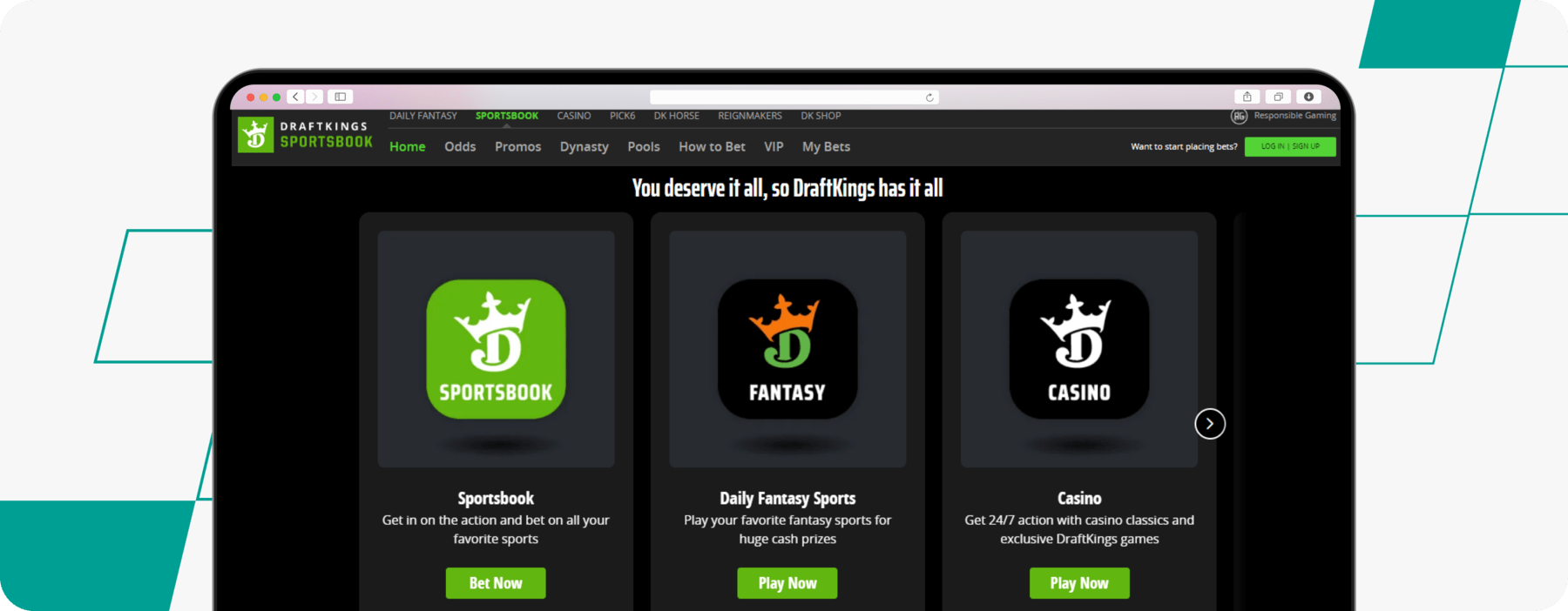 Screenshot of DraftKings Homepage desktop